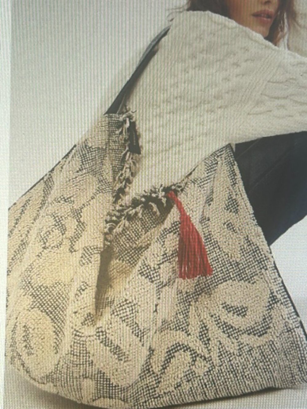 Free People Miramar Azulejos Carryall Leather Strap Slouchy Textured Bag NEW - Picture 16 of 16